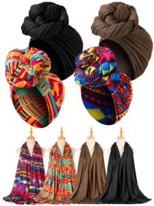 funnysoft 4 pcs african scarf for women head wraps for black women stretch turbans jersey hijab scarf hair wraps lightweight headbands cover