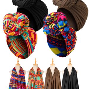 Funnysoft 4 Pcs African Scarf for Women Head Wraps for Black Women Stretch Turbans Jersey Hijab Scarf Hair Wraps Lightweight Headbands Cover