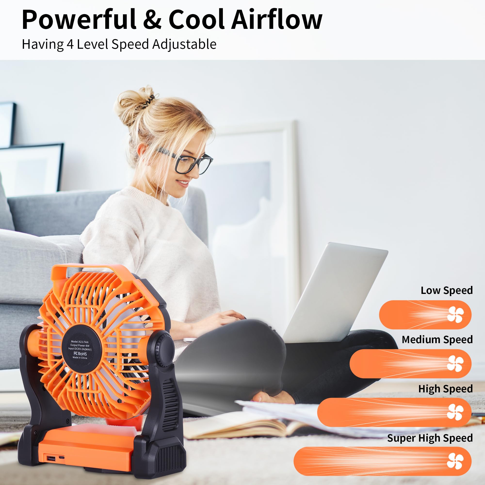 TDLOL Battery Powered Fan，270° Rotating Portable Fan Camping Fan Rechargeable Battery Operated Fan, USB Desk Personal Fan Tent Fan with Hook, Outdoor Fan Camping Fans for Tents,Travel Fan