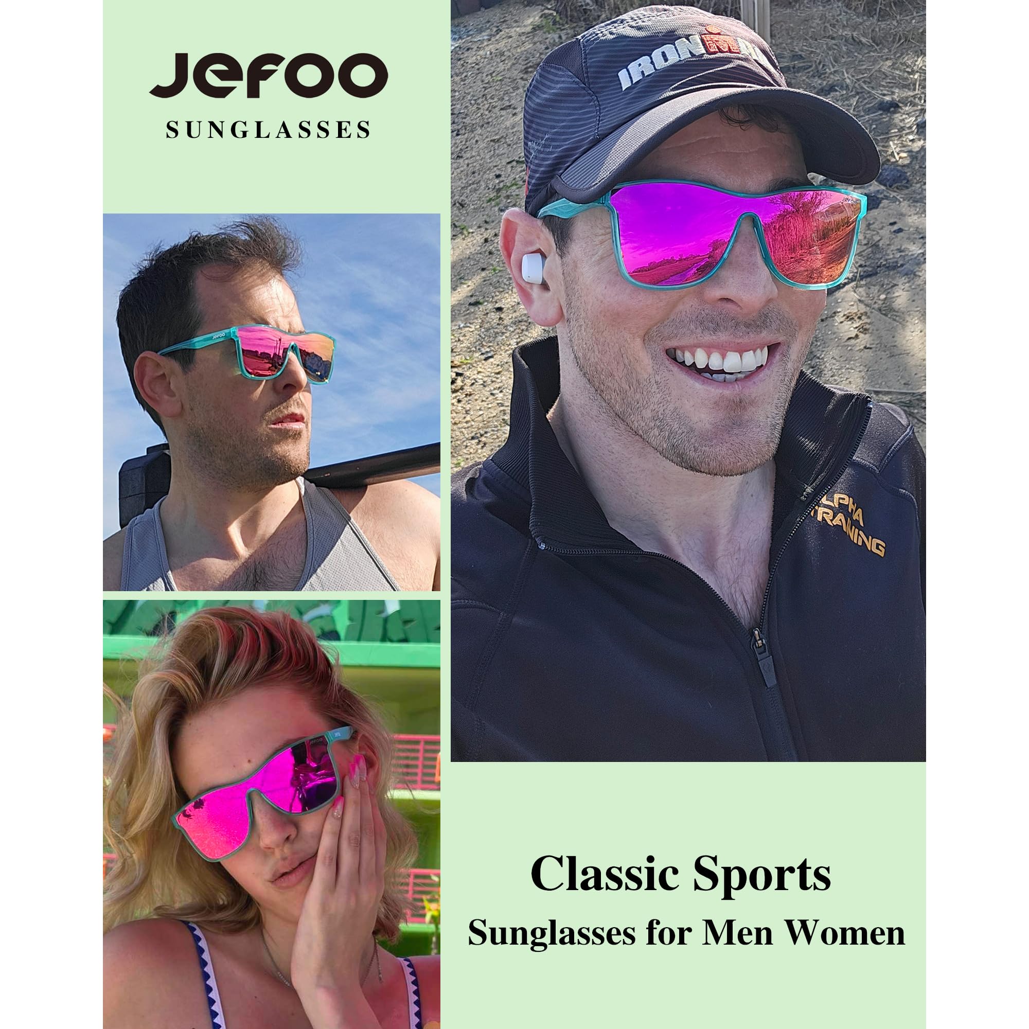 Jefoo Polarized Sunglasses Men Trendy Mirrored shades Women Reflective Sun Glasses UV Protection