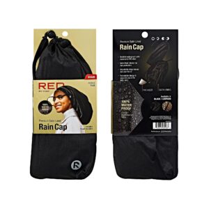 Red by Kiss Premium Satin Lined Rain Cap, 100% Waterproof Hair Protection, Built-in Clear Visor, Packable Pouch Included, Adjustable Strap