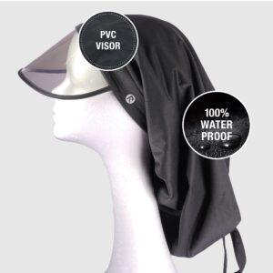 Red by Kiss Premium Satin Lined Rain Cap, 100% Waterproof Hair Protection, Built-in Clear Visor, Packable Pouch Included, Adjustable Strap