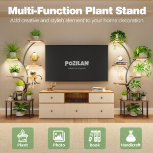 POZILAN Plant Stand Indoor with Grow Light, 8-Tiered Tall Plant Stands for Indoor Plants Multiple, Metal Plant Shelf Display Rack Holder, Flower Stand for Indoor Plants, Living Room, Garden, Patio