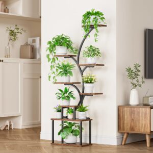 POZILAN Plant Stand Indoor with Grow Light, 8-Tiered Tall Plant Stands for Indoor Plants Multiple, Metal Plant Shelf Display Rack Holder, Flower Stand for Indoor Plants, Living Room, Garden, Patio