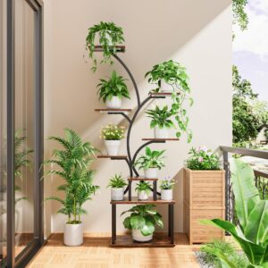 POZILAN Plant Stand Indoor with Grow Light, 8-Tiered Tall Plant Stands for Indoor Plants Multiple, Metal Plant Shelf Display Rack Holder, Flower Stand for Indoor Plants, Living Room, Garden, Patio