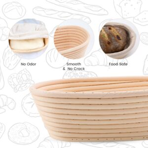 DOYOLLA Bread Proofing Baskets 10 inch Oval Shaped Dough Proofing Bowls w/Liners Perfect for Professional & Home Sourdough Bread Baking Supplies