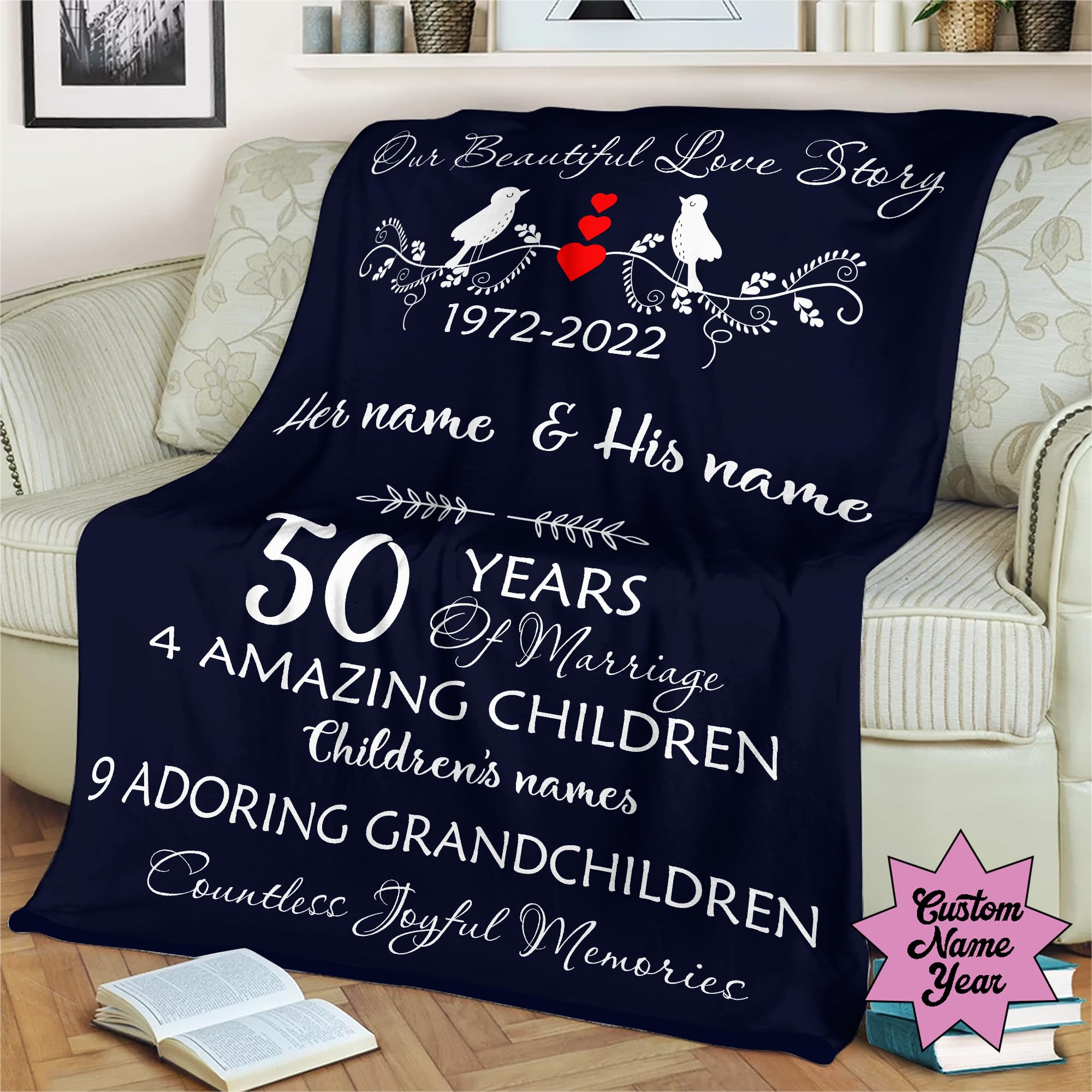 BL108 Personalized Our Beautiful Love Story 50 Years of Marriage Gift for Parents Couple On Valentine, Wedding Anniversary Blanket (Multicolor)