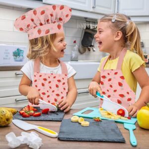 DEABOLAR Kids Chef Hat and Apron, Adjustable Kids Aprons with Pocket Girls Boys Kitchen Toddler Aprons for Cooking Baking