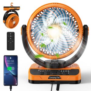 40000mah battery operated fan remote & oscillating, rechargeable fan with led lantern, timer, hanging hook, usb-c charging, battery powered table fan for home camping rv travel hurricane emergency