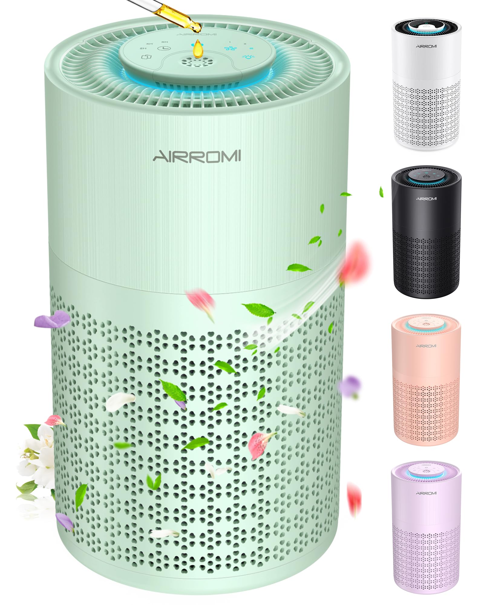 AIRROMI Air Purifiers with an Extrea Filter Covers Up to 990 sqft, Air Cleaner with Fragrance Sponge for Allergens Dust, Smoke, Odor, Dander, Pollen, H13 True HEPA 3-in-1 Filter Green