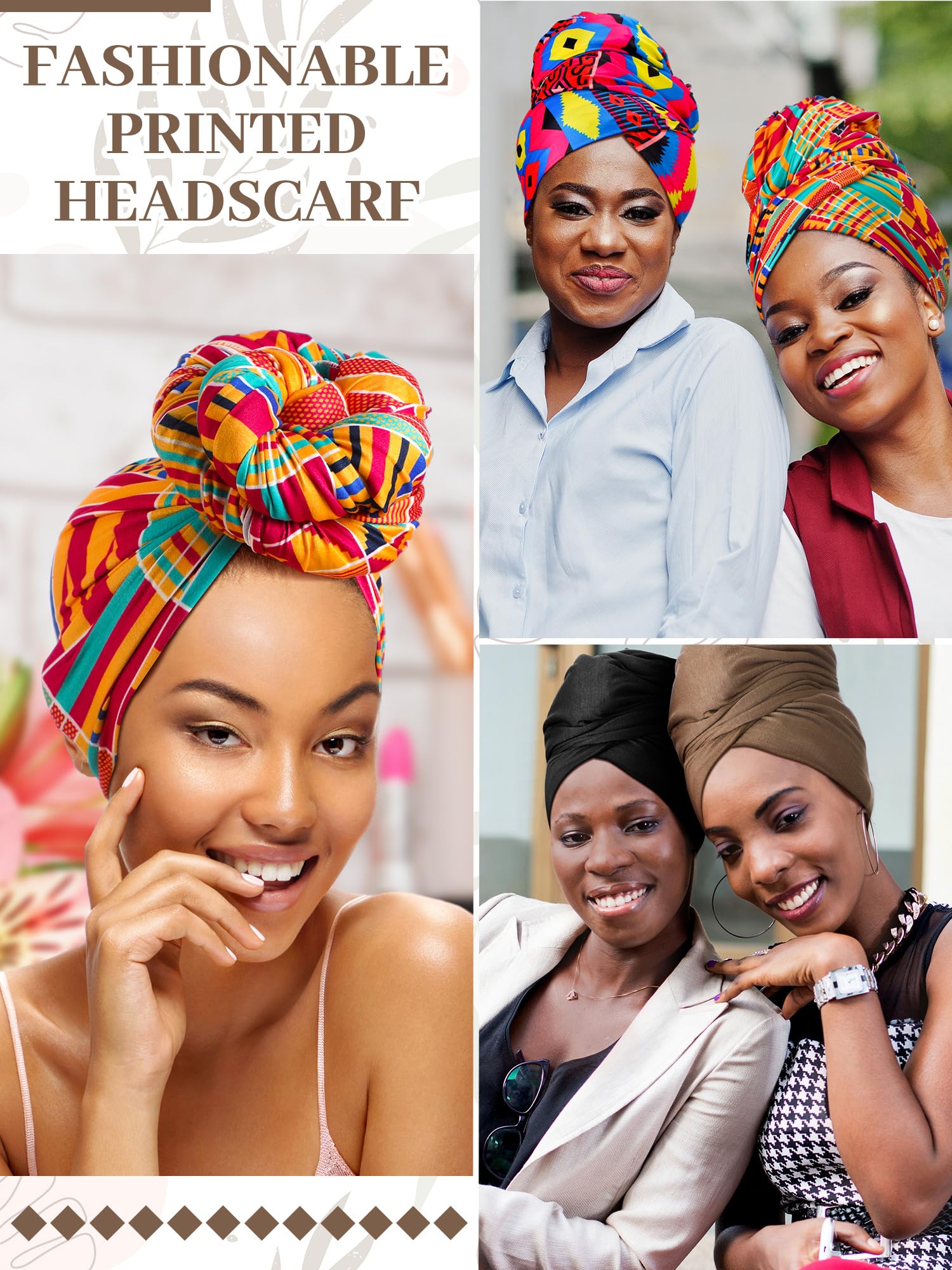 Funnysoft 4 Pcs African Scarf for Women Head Wraps for Black Women Stretch Turbans Jersey Hijab Scarf Hair Wraps Lightweight Headbands Cover