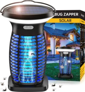 zechuan solar bug zapper outdoor waterproof, portable pest control electric mosquito zapper killer with panel sensor, rechargeable insect trap fly zapper for home, patio, backyard, camping