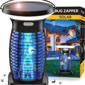 ZECHUAN Solar Bug Zapper Outdoor Waterproof, Portable Pest Control Electric Mosquito Zapper Killer with Panel Sensor, Rechargeable Insect Trap Fly Zapper for Home, Patio, Backyard, Camping