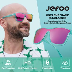 Jefoo Polarized Sunglasses Men Trendy Mirrored shades Women Reflective Sun Glasses UV Protection