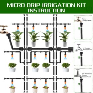 164FT 190 Pcs Drip Irrigation Kit,Garden Irrigation System 1/4" 1/2” Blank Distribution Tubing Watering Drip Kit Automatic Irrigation Equipment for Garden Greenhouse, Flower Bed,Patio,Lawn (164 FT)