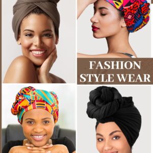 Funnysoft 4 Pcs African Scarf for Women Head Wraps for Black Women Stretch Turbans Jersey Hijab Scarf Hair Wraps Lightweight Headbands Cover