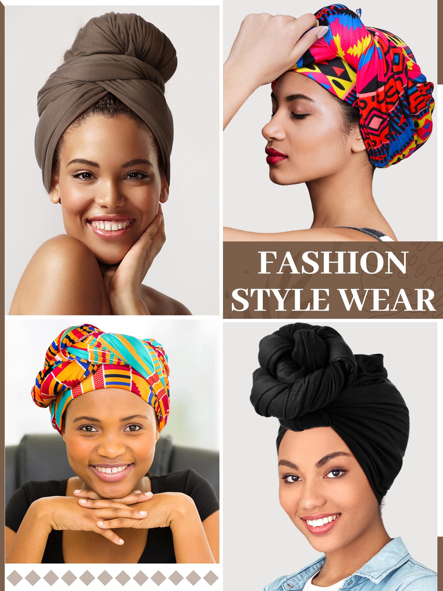 Funnysoft 4 Pcs African Scarf for Women Head Wraps for Black Women Stretch Turbans Jersey Hijab Scarf Hair Wraps Lightweight Headbands Cover