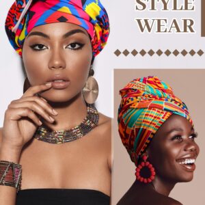 Funnysoft 4 Pcs African Scarf for Women Head Wraps for Black Women Stretch Turbans Jersey Hijab Scarf Hair Wraps Lightweight Headbands Cover