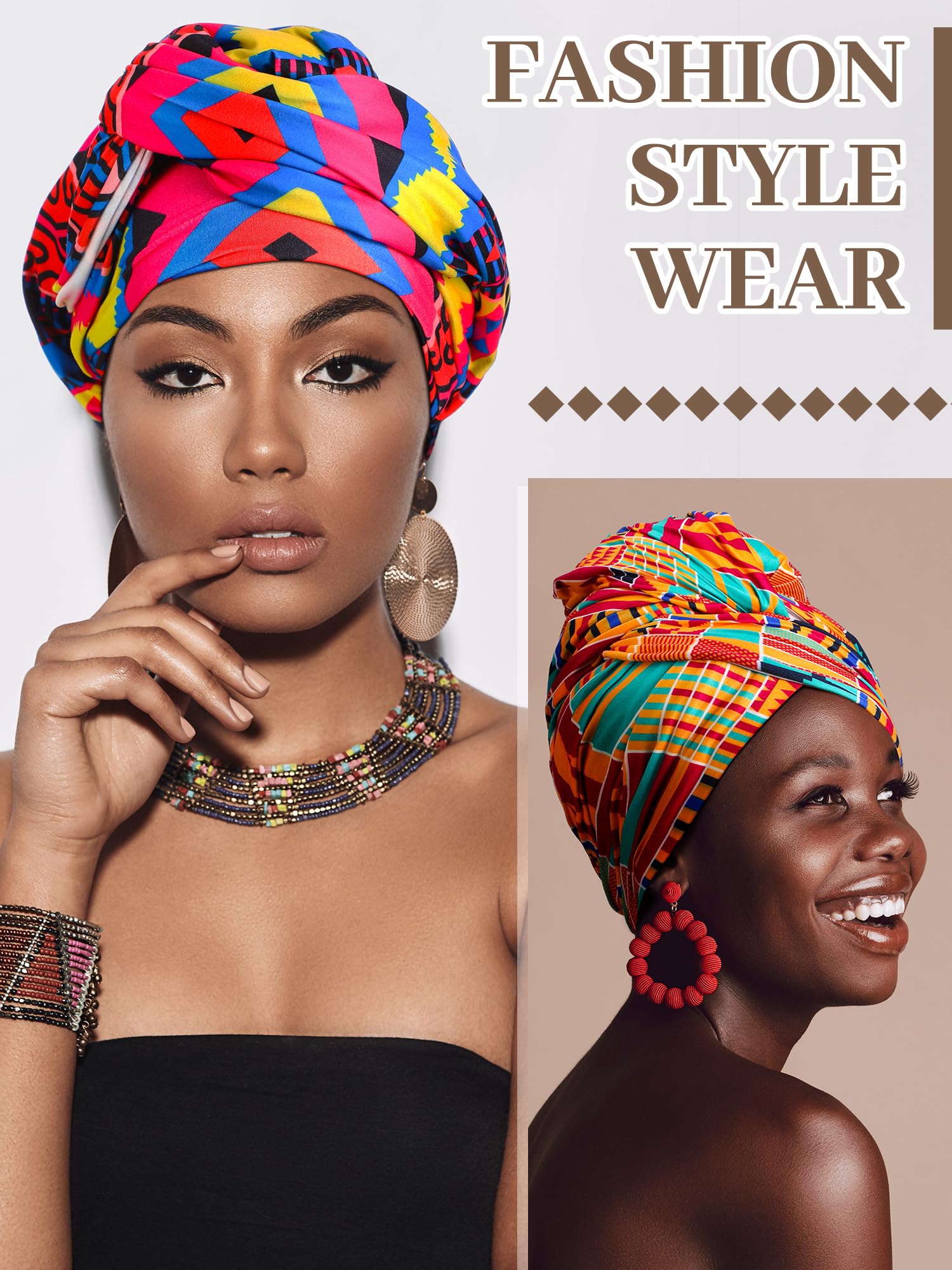 Funnysoft 4 Pcs African Scarf for Women Head Wraps for Black Women Stretch Turbans Jersey Hijab Scarf Hair Wraps Lightweight Headbands Cover