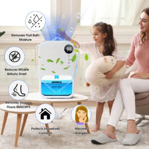 Dehumidifiers for bedroom 40 OZ Water Tank with Digital display Auto-Off, Portable Small Dehumidifier for Room,Bathroom,RV,Basement, Closet 500 sq.ft,7 Colors LED Light (White)