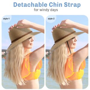 Sun Hats for Women, Wide Brim Beach Straw Hat for Women UPF 50+ UV Sun Protection Beach Hat Foldable Packable Roll up Cap