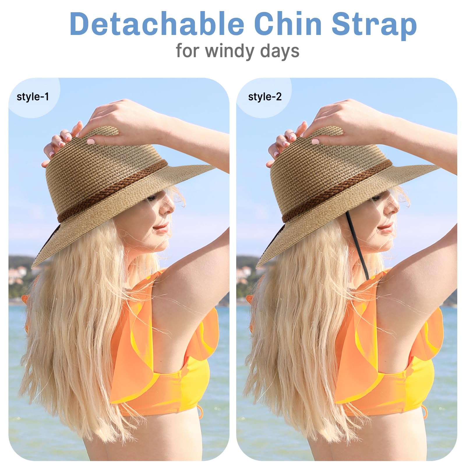 Sun Hats for Women, Wide Brim Beach Straw Hat for Women UPF 50+ UV Sun Protection Beach Hat Foldable Packable Roll up Cap