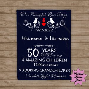 BL108 Personalized Our Beautiful Love Story 50 Years of Marriage Gift for Parents Couple On Valentine, Wedding Anniversary Blanket (Multicolor)