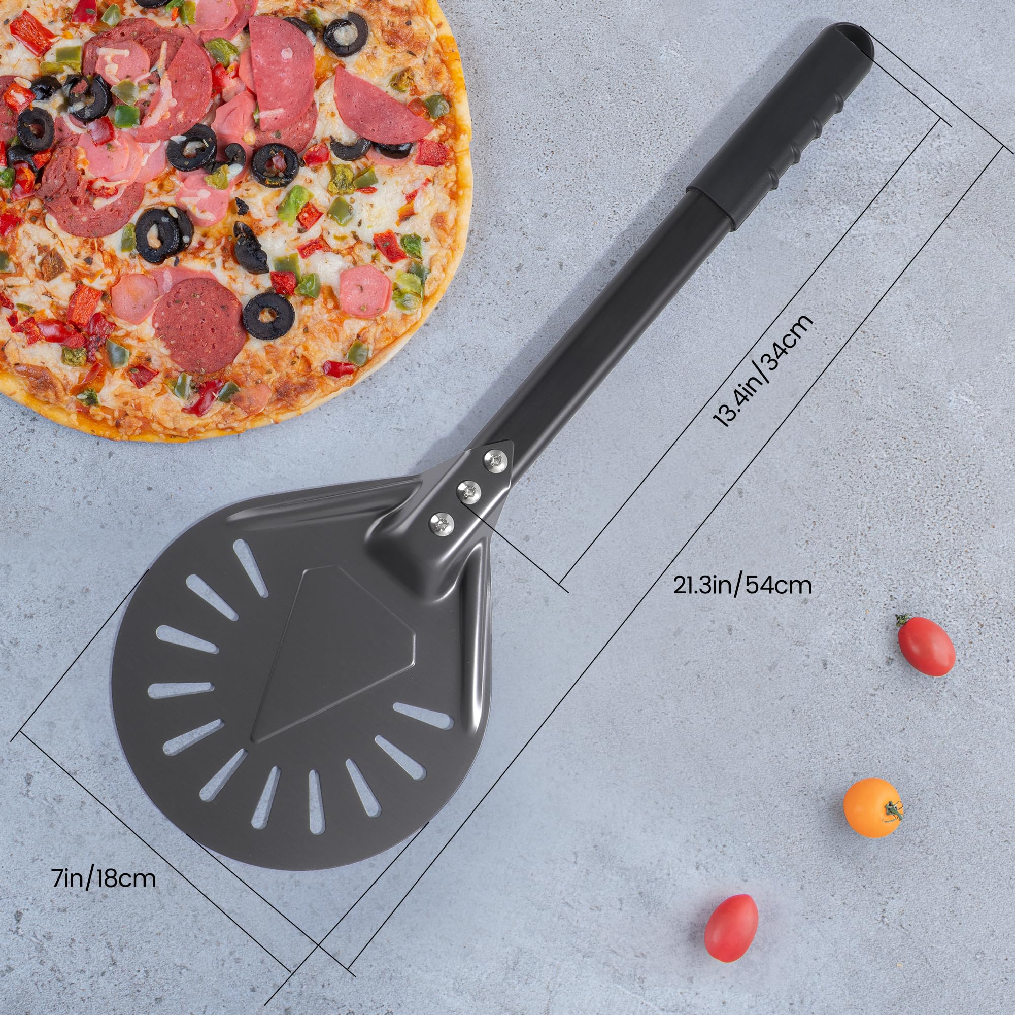 Pizza Turning Peel - Pizza Turner - Restaurant-Grade Aluminum Perforated Pizza Peel Lightweight Metal Outdoor Pizza Oven Accessories