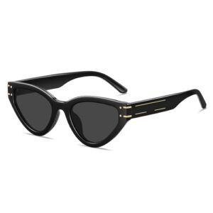 cat eye sunglasses for women trendy classic uv400 protection sun glasses am110(black/grey)