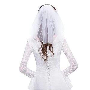 AOREAS White Short Wedding Veil Pearl Rhinestone Bride Veils Bridal Veils Bachelorette Party Veil for Brides and Women (White 1)