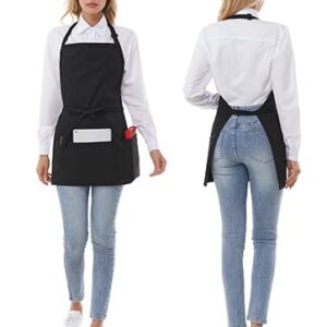 Y.F.H sunbest Chef Apron 3 Pocket Short Apron Adjustable Halter Apron Waitress Apron Kitchen Aprons for Cooking Women Black