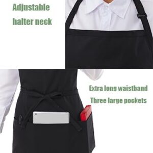 Y.F.H sunbest Chef Apron 3 Pocket Short Apron Adjustable Halter Apron Waitress Apron Kitchen Aprons for Cooking Women Black