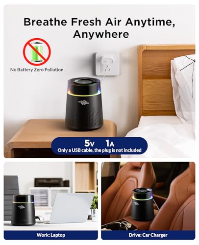 MSB5 Air Purifiers for Bedroom, H13 True HEPA Air Purifier for Home Room Office, 20dB Quiet Air Cleaner with Sleep Mode Colorful Night Light for Pets Dander Pollen Mold (Black)