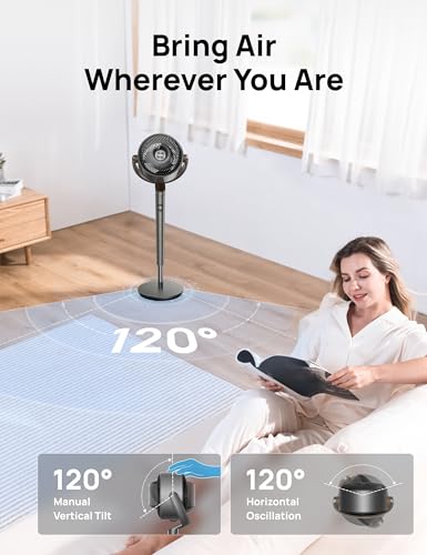 Dreo Fan for Bedroom, 120° Oscillating Standing Pedestal Fan, DC Motor, 80ft Air Circulator for Whole Room, 8 Speeds, 3 modes, 120° Manual Vertical Tilt, Quiet, 23dB, 35-40" Adjustable Height, Timer