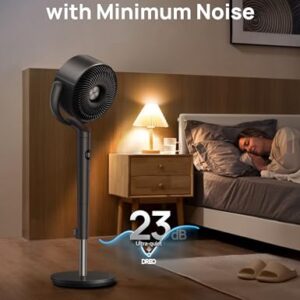 Dreo Fan for Bedroom, 120° Oscillating Standing Pedestal Fan, DC Motor, 80ft Air Circulator for Whole Room, 8 Speeds, 3 modes, 120° Manual Vertical Tilt, Quiet, 23dB, 35-40" Adjustable Height, Timer