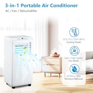 Portable Air Conditioner 3 in 1 with Remote Cool, 10000 BTU(ASHRAE)/6500 BTU (SACC), Dehumidifier & Fan Modes For Home Up To 450 Sq.Ft, Installation Kit For Room, Office, Dorm, Bedroom