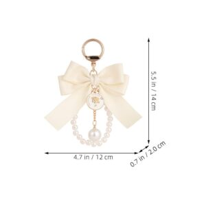 GALPADA Tassel Bow-knot Keychain Car Keyring Holder Purse Bag Charm Vintage Keychain Bag Ornament for Girls Women Handbags Tote Purse Car Beige