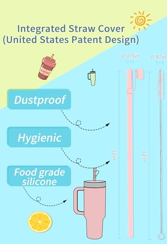 Doboli Replacement 12 inch Long Silicone Straw With Straw Cover,Compatible with Stanley Owala 40 oz 30 oz Cup Tumbler, 6 Pack Reusable Straw with Cleaning Brush,for Stanley Owala Tumbler Accessorie