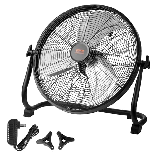 VEVOR 16'' Rechargeable Floor Fan, Portable Quiet Personal Fan for Home or Office, 360 Degree Manual Pivoting Head, Stepless Speed Regulation High Velocity, Heavy Duty Metal Industrial Cordless Fans