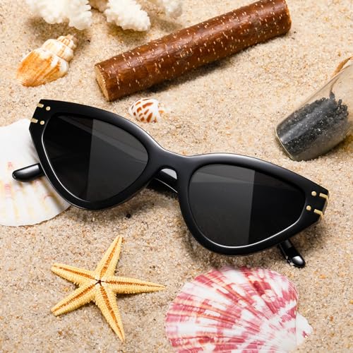 Cat Eye Sunglasses for Women Trendy Classic UV400 Protection Sun Glasses AM110(Black/Grey)