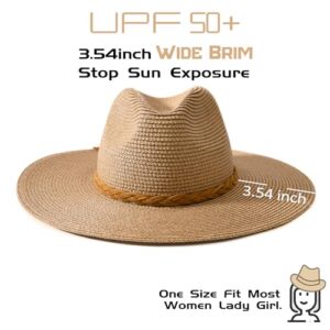 Harikery Womens Wide Brim Sun Hat with Wind Lanyard Summer Beach Straw Sun Hat for Women UPF 50+ for Travel Beige