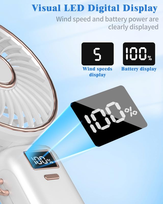 Portable Fan for Travel,Mini Fan Handheld Fan 4500mAh,Small Personal Hand Fan Rechargeable Battery Operated Hand Held Fan,Little Cute Face Facial Fans,Ventilador Portatil for Women Kids Gifts White