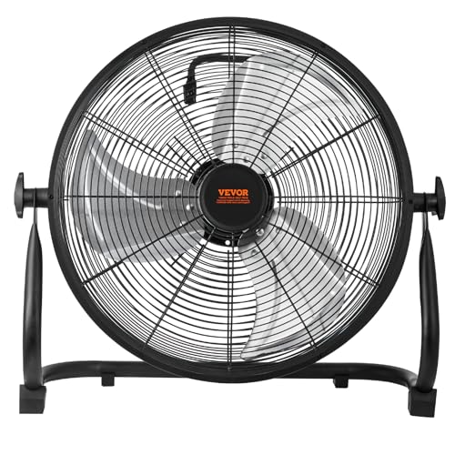 VEVOR 16'' Rechargeable Floor Fan, Portable Quiet Personal Fan for Home or Office, 360 Degree Manual Pivoting Head, Stepless Speed Regulation High Velocity, Heavy Duty Metal Industrial Cordless Fans