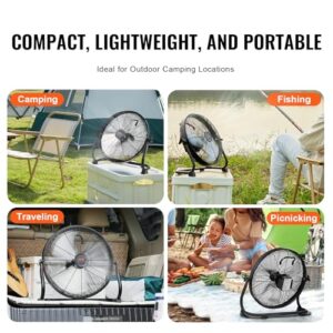 VEVOR 16'' Rechargeable Floor Fan, Portable Quiet Personal Fan for Home or Office, 360 Degree Manual Pivoting Head, Stepless Speed Regulation High Velocity, Heavy Duty Metal Industrial Cordless Fans