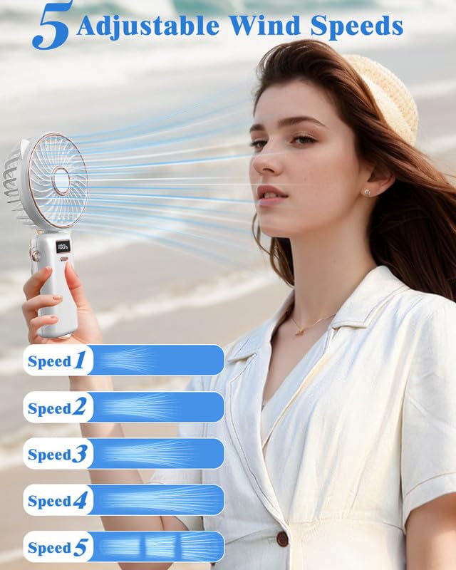 Portable Fan for Travel,Mini Fan Handheld Fan 4500mAh,Small Personal Hand Fan Rechargeable Battery Operated Hand Held Fan,Little Cute Face Facial Fans,Ventilador Portatil for Women Kids Gifts White