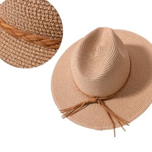 Harikery Womens Wide Brim Sun Hat with Wind Lanyard Summer Beach Straw Sun Hat for Women UPF 50+ for Travel Beige