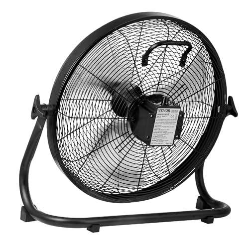 VEVOR 16'' Rechargeable Floor Fan, Portable Quiet Personal Fan for Home or Office, 360 Degree Manual Pivoting Head, Stepless Speed Regulation High Velocity, Heavy Duty Metal Industrial Cordless Fans