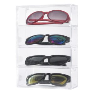 Kenpal Sunglasses Organizer for Multiple Pairs, Acrylic Stackable Glasses Holder with 4 Drawers, Transparent Eyeglass Case (1)