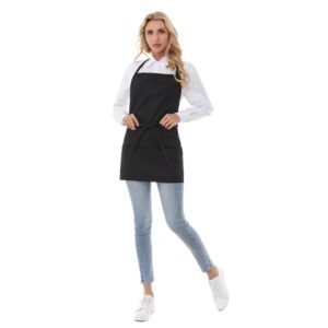 Y.F.H sunbest Chef Apron 3 Pocket Short Apron Adjustable Halter Apron Waitress Apron Kitchen Aprons for Cooking Women Black