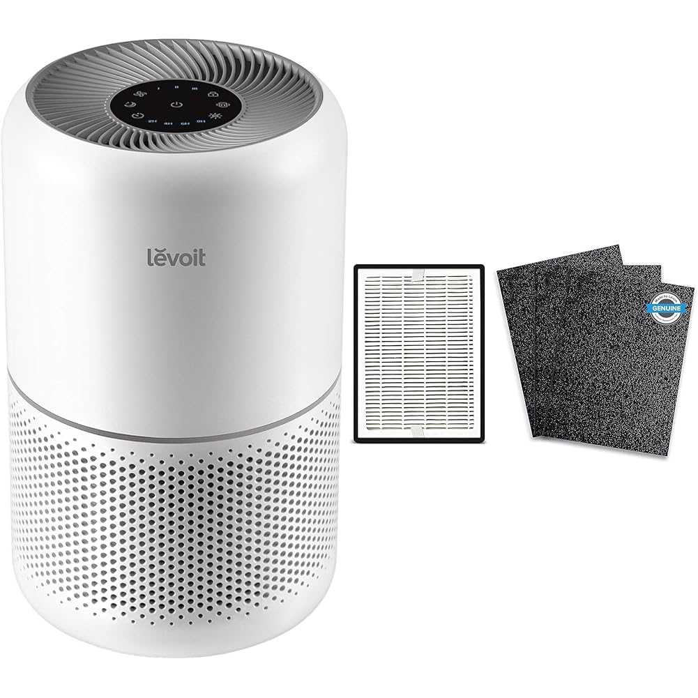 LEVOIT Air Purifier for Home Allergies Pets Hair in Bedroom & LV-H126 Air Purifier Replacement Filter, HEPA Filter, High-Efficiency Activated Carbon Filter, 3 Extra Pre-Filters, LV-H126-RF,Black